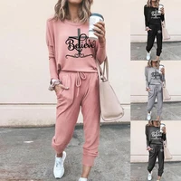 womens winter suit believe cross print trend pattern 2pcs sport pullover solid color casual fashion women clothing ladies suit