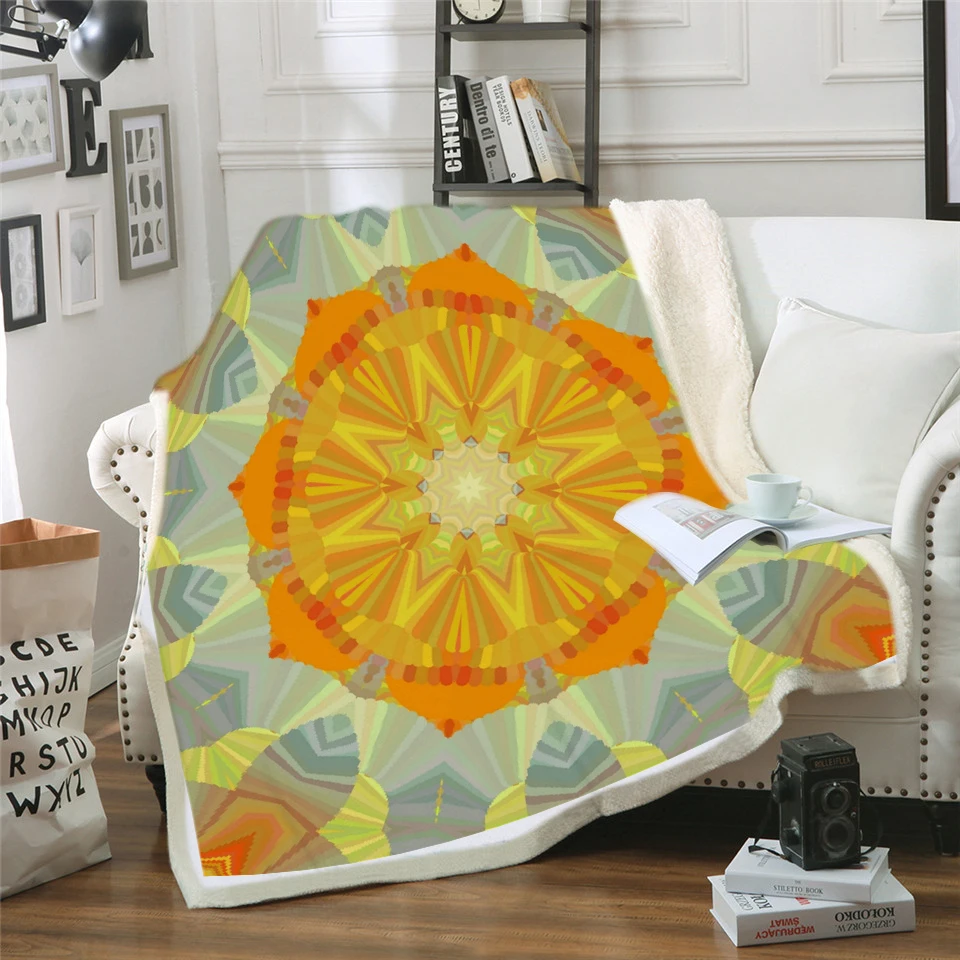 Богемное одеяло для кровати тонкое с цветочным рисунком Пейсли небесно голубого