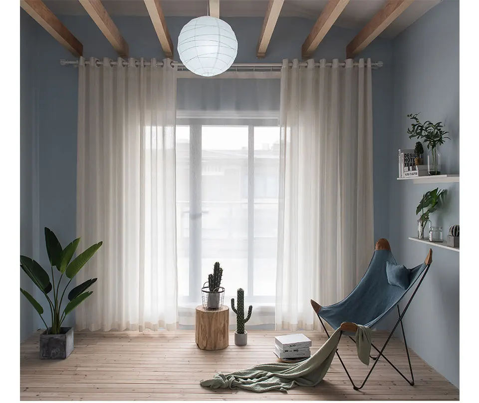 Beige Linen Stripe Sheer Tulle Curtains For Living Room Modern Curtains For Bedroom Window Voile Custom Curtains