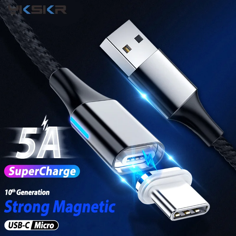 5А светодиодный магнитный кабель Quick Charge Type C 3 в 1 Магнитная Зарядка Быстрая