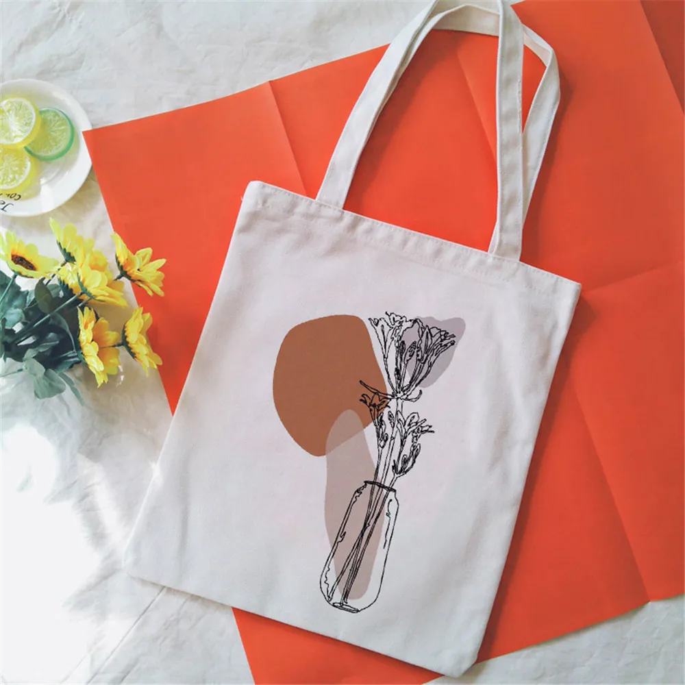 

New 2021 Flower Canvas Tote Bag Aesthetic Line Drawing Plant Print Canvas Bags Harajuku Ulzzang Shoulder Bag Handbag
