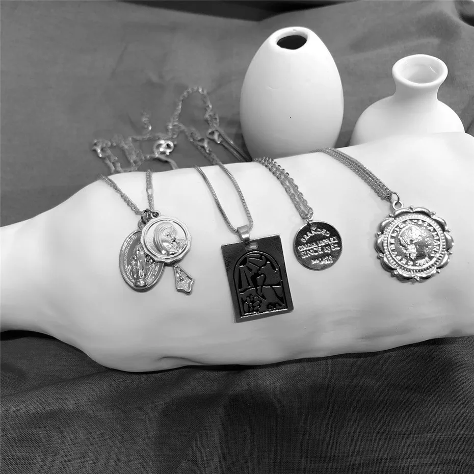 Ingemark, 4 комплекта, винтажный многослойный чокер с крестиком, колье, крупное христианское ожерелье с кулоном Девы Марии, женское ожерелье с длинной цепью