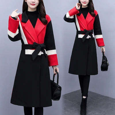 

Design Office Lady Women Coats And Jackets Winter Contrast Overcoat Woolen Casaco Feminino Trendy Long Coat Chaqueta Mujer