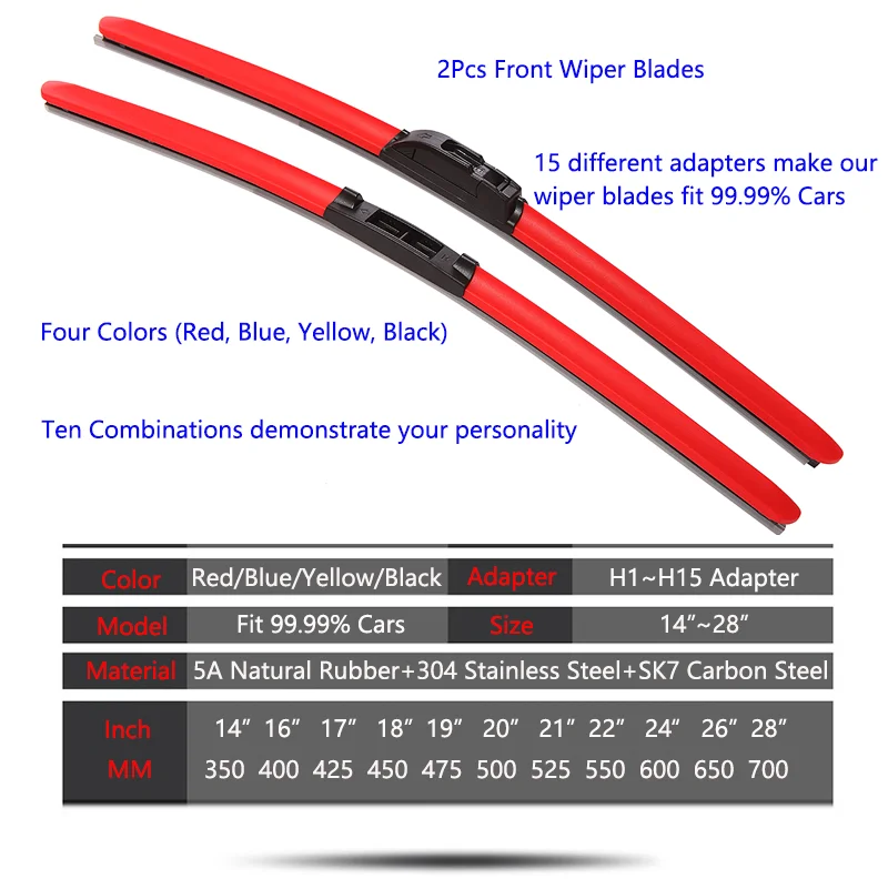 

HESITE Colorful Windshield Wiper Blades For Dodge Challenger RT 2011 Accessories Parts 2010 2012 2013 Front Window Screen Wipers