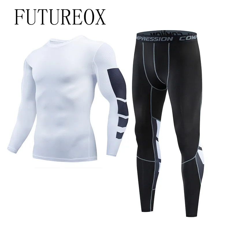 Новинка зимы Мужская компрессионная футболка + леггинсы комплект кожаной куртки