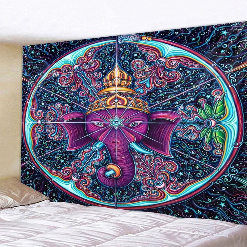 

Colorful pattern elephant tapestry 3d mosaic hippie boho wall decoration mandala fabric carpet living room bedroom decoration