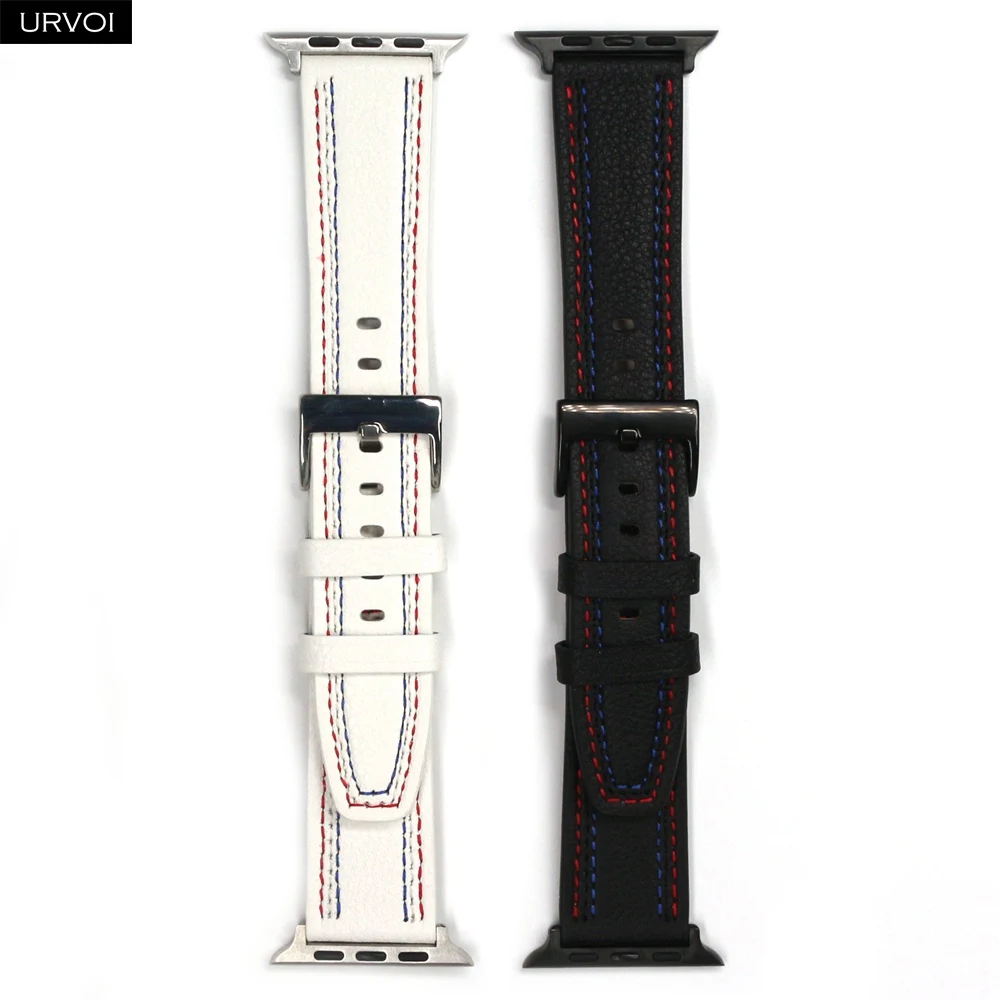 Ремешок URVOI для Apple Watch series 7 6 SE 5 4 3 2 1 браслет из натуральной кожи iWatch стильный