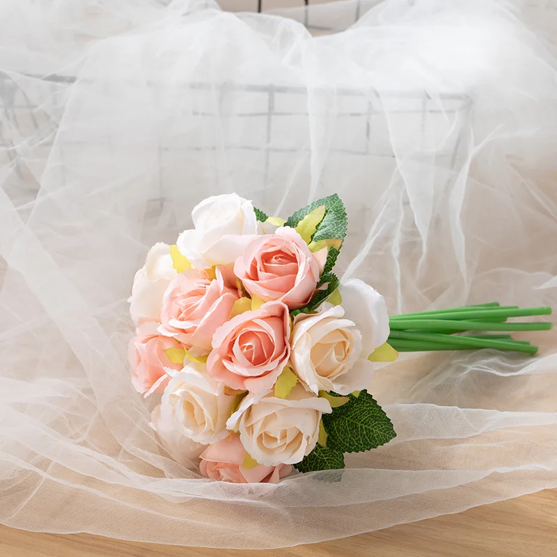 

12 Artificial Hand Bouquets of Roses, Wedding Flowers, Silk Flowers, Bunches of Wedding, Living Room, Balcony, Home Decoration