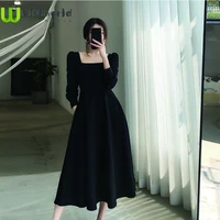 black vintage dress show thin french couture autumn 2021 new high waist party led long sleeve comfortable little black dress