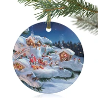 christmas snow house pattern christmas ornament round hanging pendant decor crafts gifts for christmas tree decoration