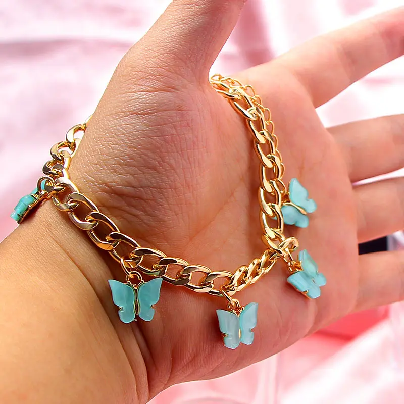 Женские браслеты с бабочками Flatfoosie вечерние золотого и серебряного цвета