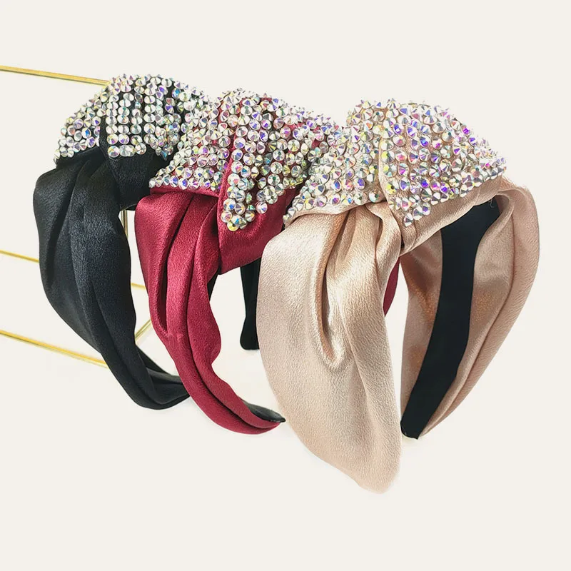 

Vintage Bow Knot Rhinestone Crystal Hairbands For Women Solid Color Stain Luxury Wedding Engagement Turban Headwear Jewelry