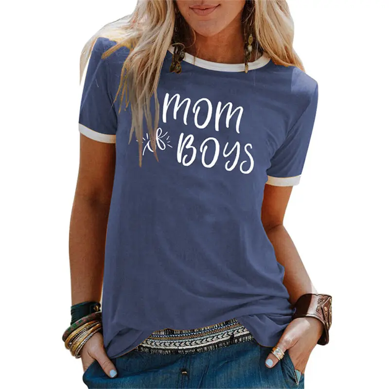 

Футболка женская с надписью «Mom Of Boys», забавная уличная одежда с круглым вырезом, повседневный Мягкий Топ со слоганом в стиле хипстер, модная...
