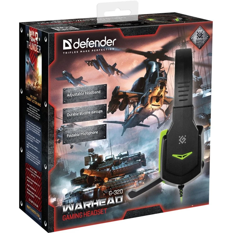 Гарнитура Defender Warhead G 320 black/green проводная 20 20000 Гц 32 Ом 94 дБ 16000 48 2x mini jack 40 мм|Наушники