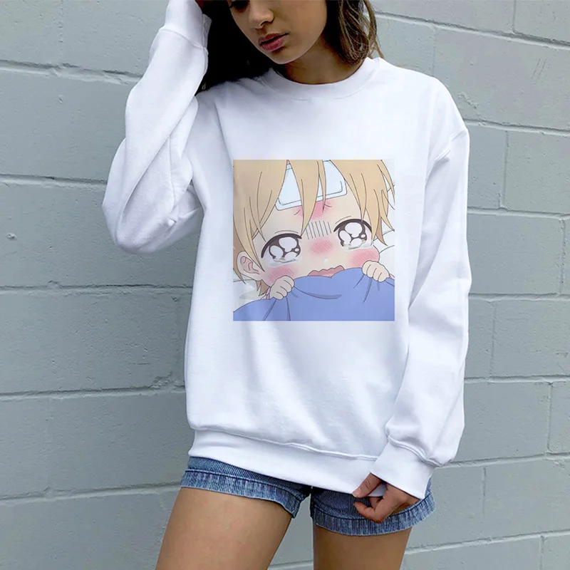 Женская зимняя белая толстовка с капюшоном милый Модный пуловер японским