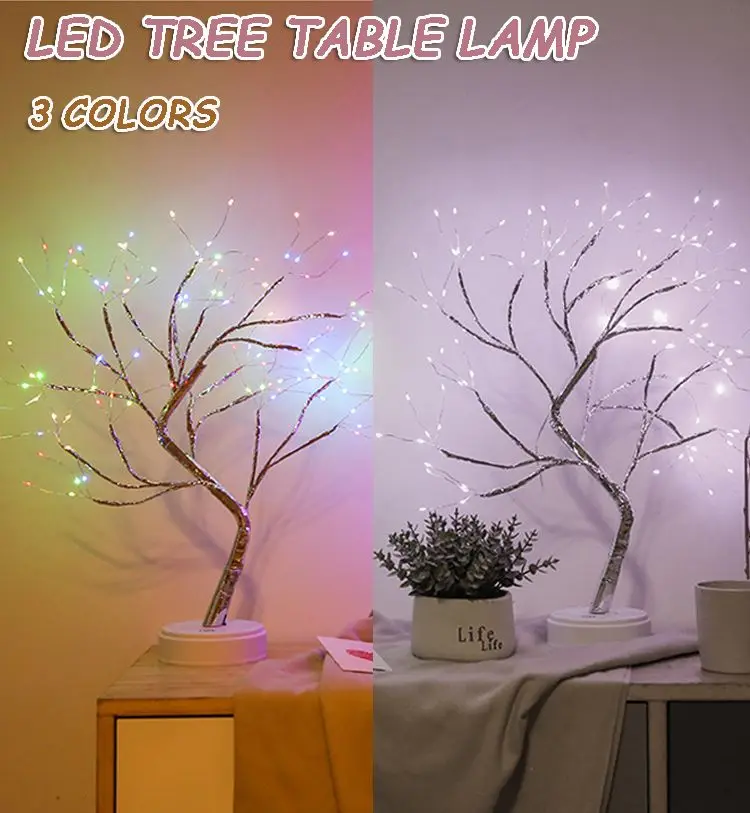 

108 LED USB 3D Table-Lamp Copper Wire Christmas Fire Tree Night Light for Home Holiday Bedroom Indoor Kids Bar Decor Fairy Light