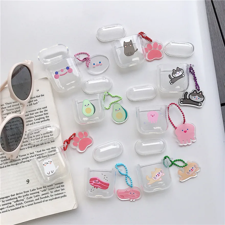 Милый мультяшный Кот с подвеской Чехлы для Apple Airpods защитный чехол фруктовый узор беспроводные Bluetooth наушники силиконовый мягкий чехол