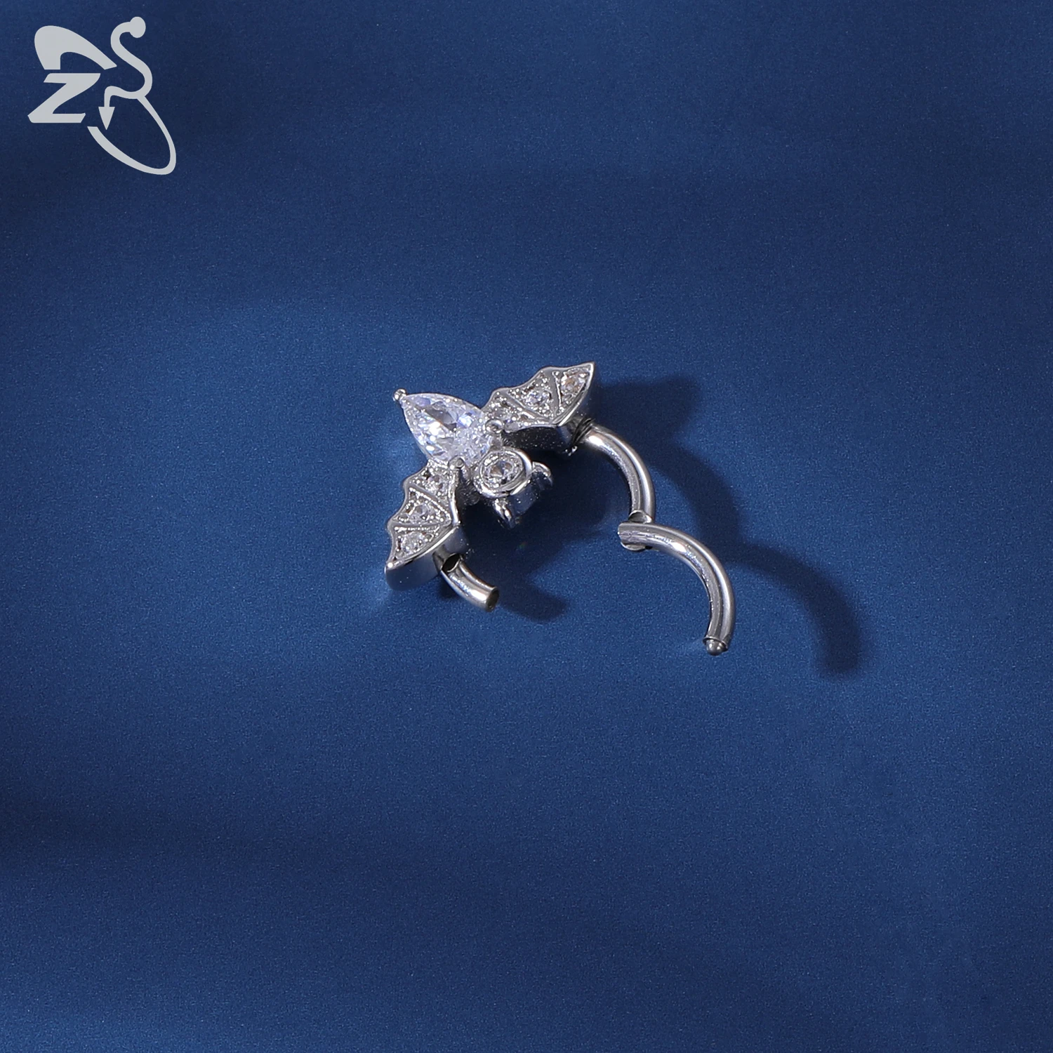 ZS 1 шт. дизайн летучая мышь CZ Кристалл носа кольцо 316L из нержавеющей стали