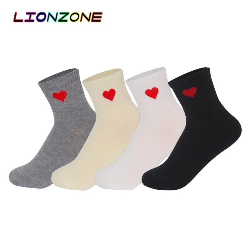LIONZONE 6 пар/лот милые носки с милыми сердечками женские дышащие удобные осенние зимние забавные бамбуковые носки для отдыха Meias
