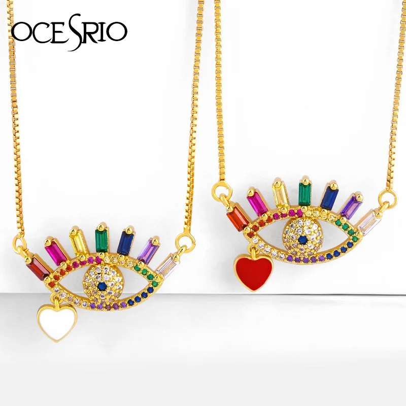 OCESRIO радужные ожерелья для женщин с кристаллом Турецкий Дурной глаз цепочки