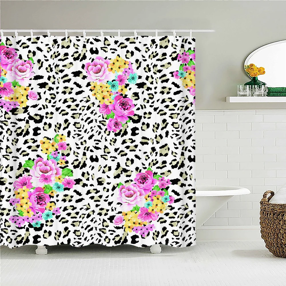 

Flowers Pattern Printing Bath Curtain Waterproof Fabric Shower Curtains Floral Bathtub Screen for Bathroom Home Decor