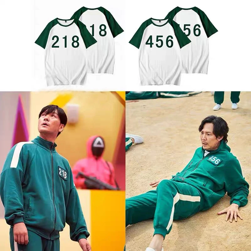 

Cosplay Costume Korean Teleplay Squid Game Li Zhengjae Same T-shirt Shorts 456 218 Top National Tide Short Sleeve Hallowmas