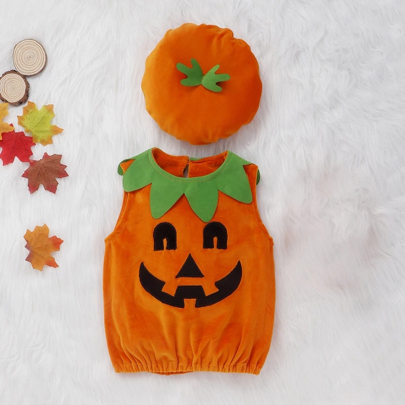 

Cute Summer Baby Boy Girl Clothes Halloween Costume European And American Style Pumpkin Shape Top Hat Set 0-24M