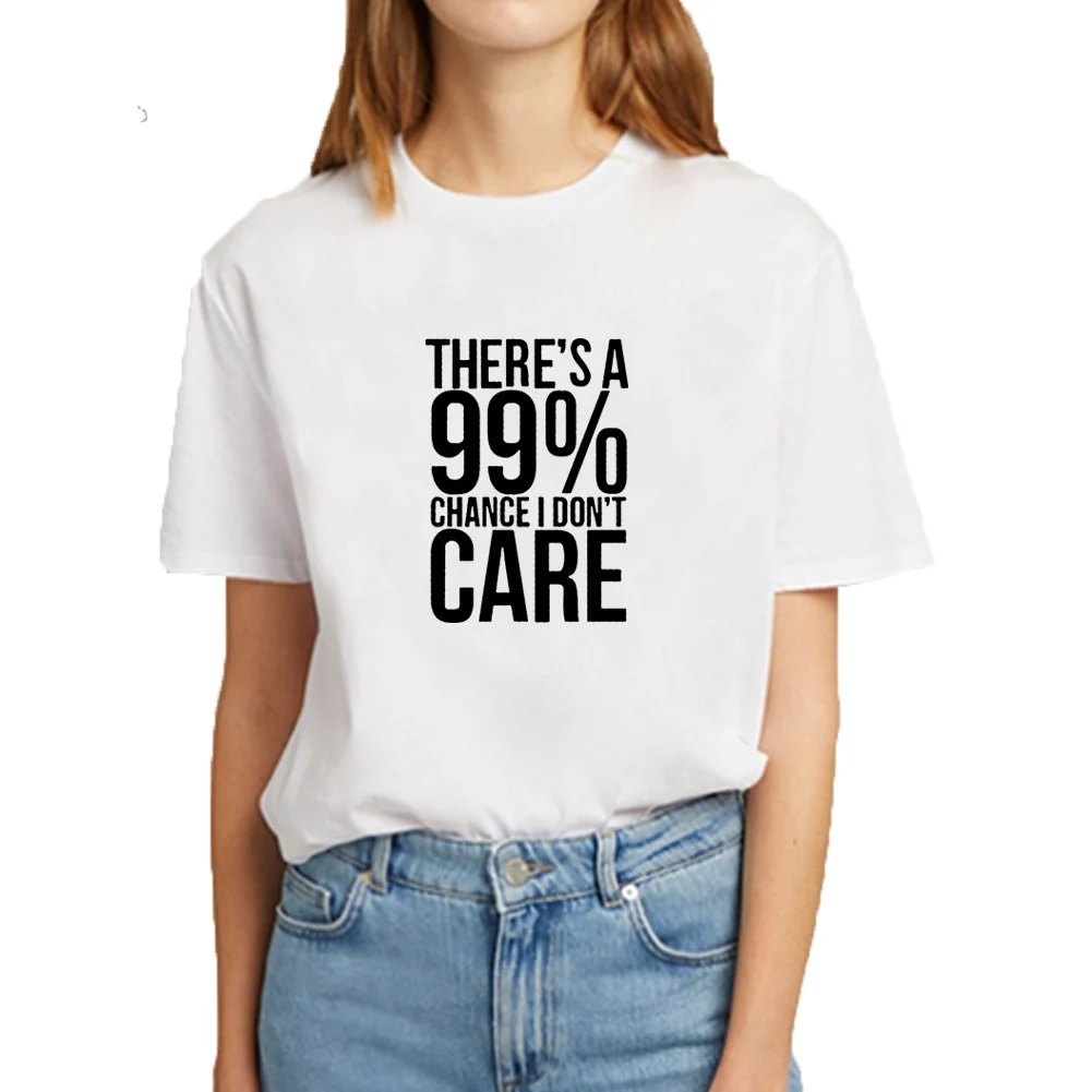 

Женская хлопковая футболка с коротким рукавом, черная или белая смешная футболка с надписью I't Care, лето 99%