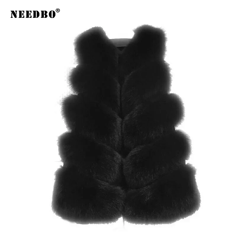 NEEDBO Faux Fur Vest Coat Ladies Winter Warm Faux Fur Jacket Coat Oversize Outerwear Ladies Female Fur Soft Fluffy jacket Women