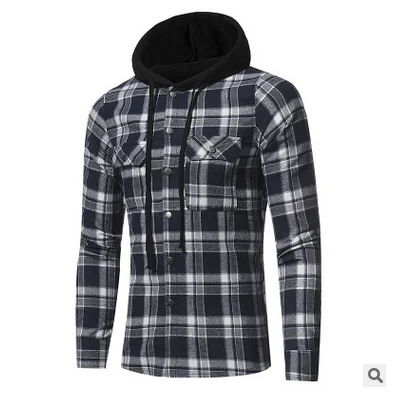 

Мужская повседневная клетчатая куртка с капюшоном и длинным рукавом