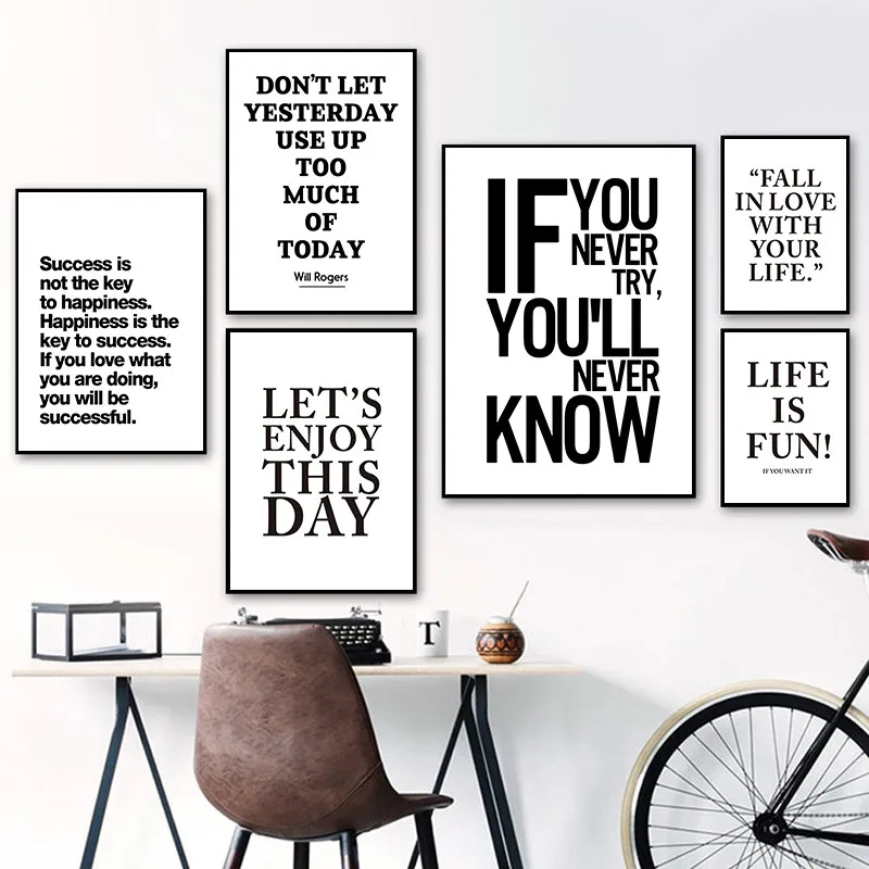 

Inspirational Quotes Poster Minimalist Black and White Words Canvas Painting Literature Wall Art Pictures for Modern Home Decor