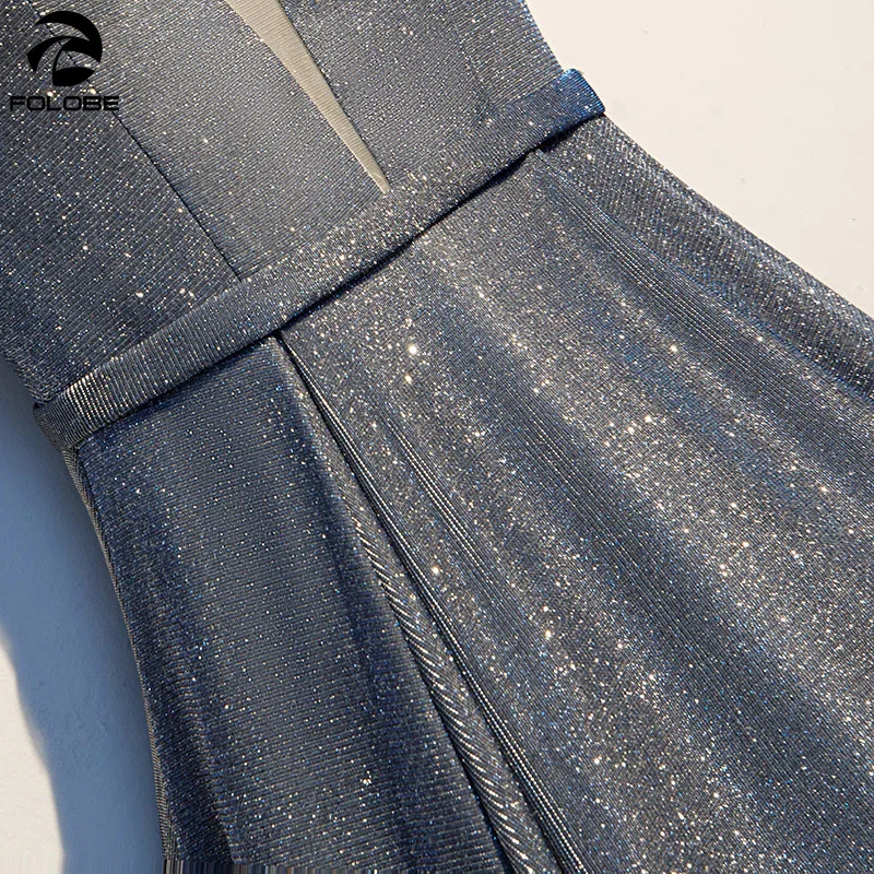 FOLOBE 2020 блестящие Длинные Серые Вечерние платья на тонких бретельках со шнуровкой