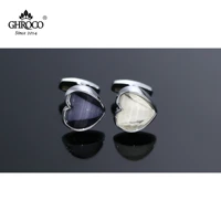 ghroco high quality exquisite heart shaped inlaid with drop rubber cufflink fashion luxury gift for business men and wedding