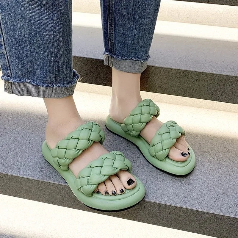 

2021 Comfortable Women Summer Shoes Women Women Narrow Band Platform Slippers Outdoor Open Toe Elegant Solid Sandals