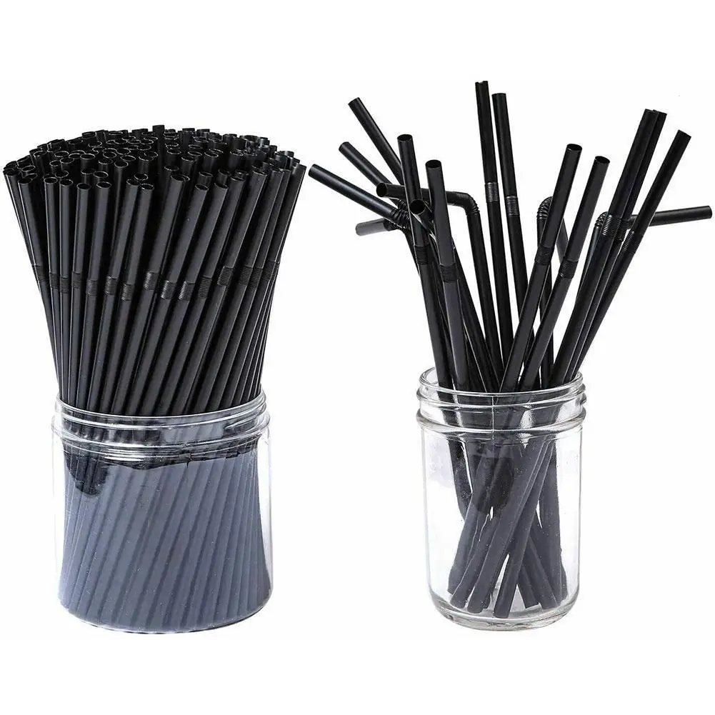 

100pc Black Disposable Plastic Straws 21cm Long Drinking Straws Flexible Straws For Banquet Bar Drinks Party Accessories