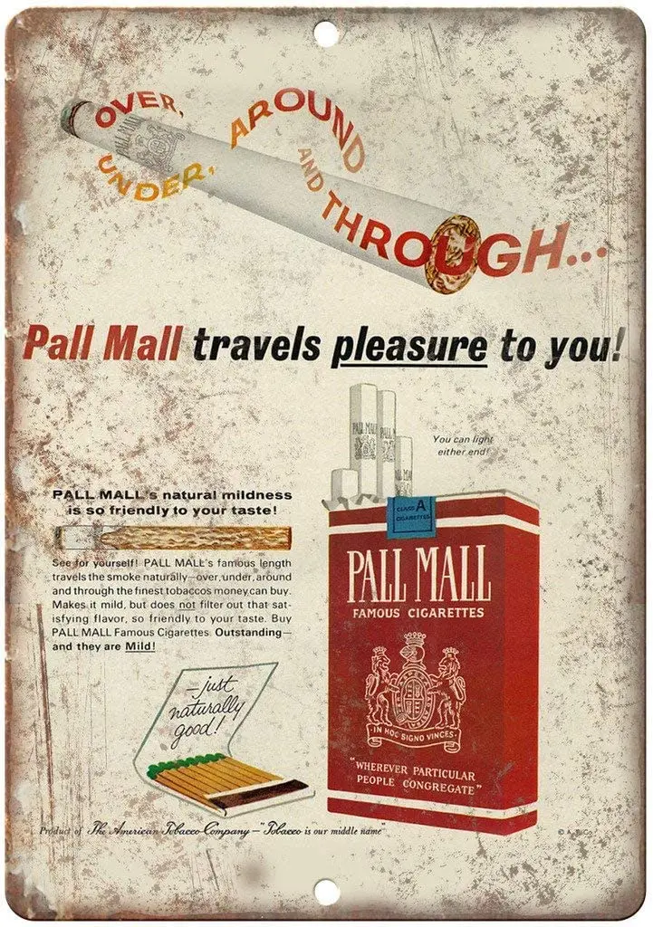 

Pall Mall Pleasure Cigarette Tobacco Tin Sign Vintage Wall Poster Retro Iron Painting Metal Plaque Sheet for Bar Cafe Garage