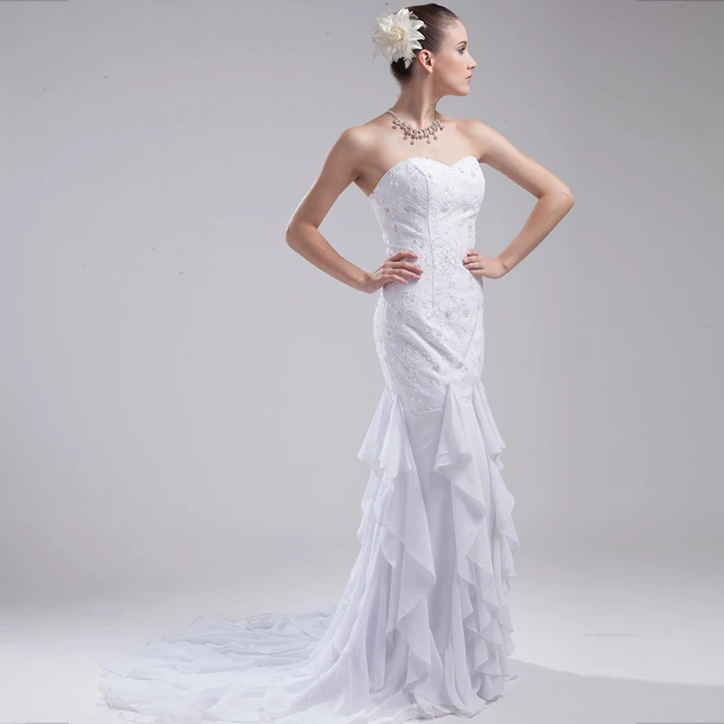 Сексуальное Кружевное длинное свадебное платье с открытой спиной и аппликацией