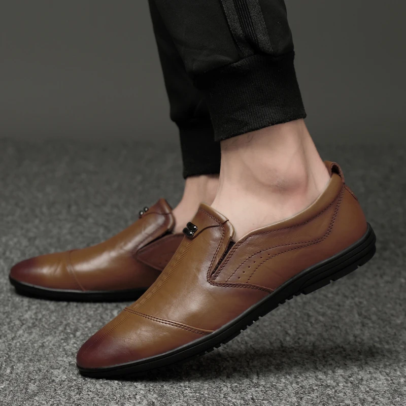 Men Casual Driving Flats Genuine Leather Shoes sping autumn Business fashion Brand | Обувь