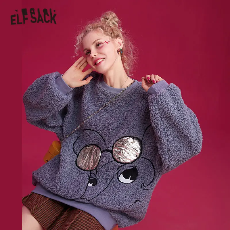 ELFSACK синяя однотонная Повседневная Женская толстовка из овечьей шерсти с