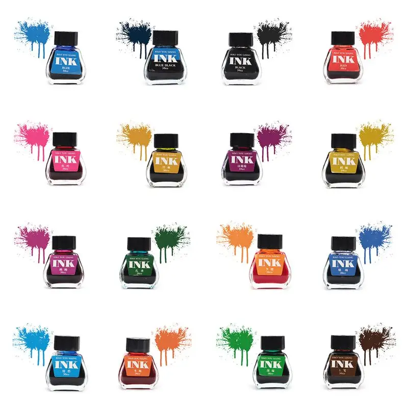 

30ml Bottled Glass Smooth Writing Fountain Pen Ink Refill School Student Stationery Office Supplies 16 Colors M5TE