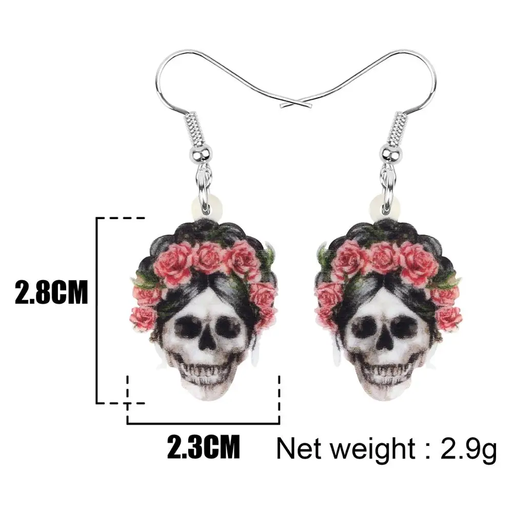 

Bonsny Acrylic Halloween Rose Skeleton Skull Earrings Big Dangle Drop Jewellery For Women Girls Fashion Festival Gift Decoration