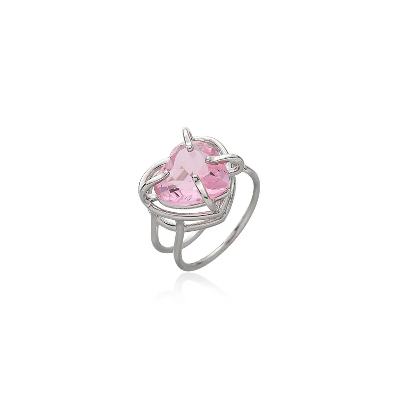 

2021 Korean New Exquisite Simple Pink Peach Heart Adjustable Ring Fashion Temperament Versatile Ring Women's Jewelry