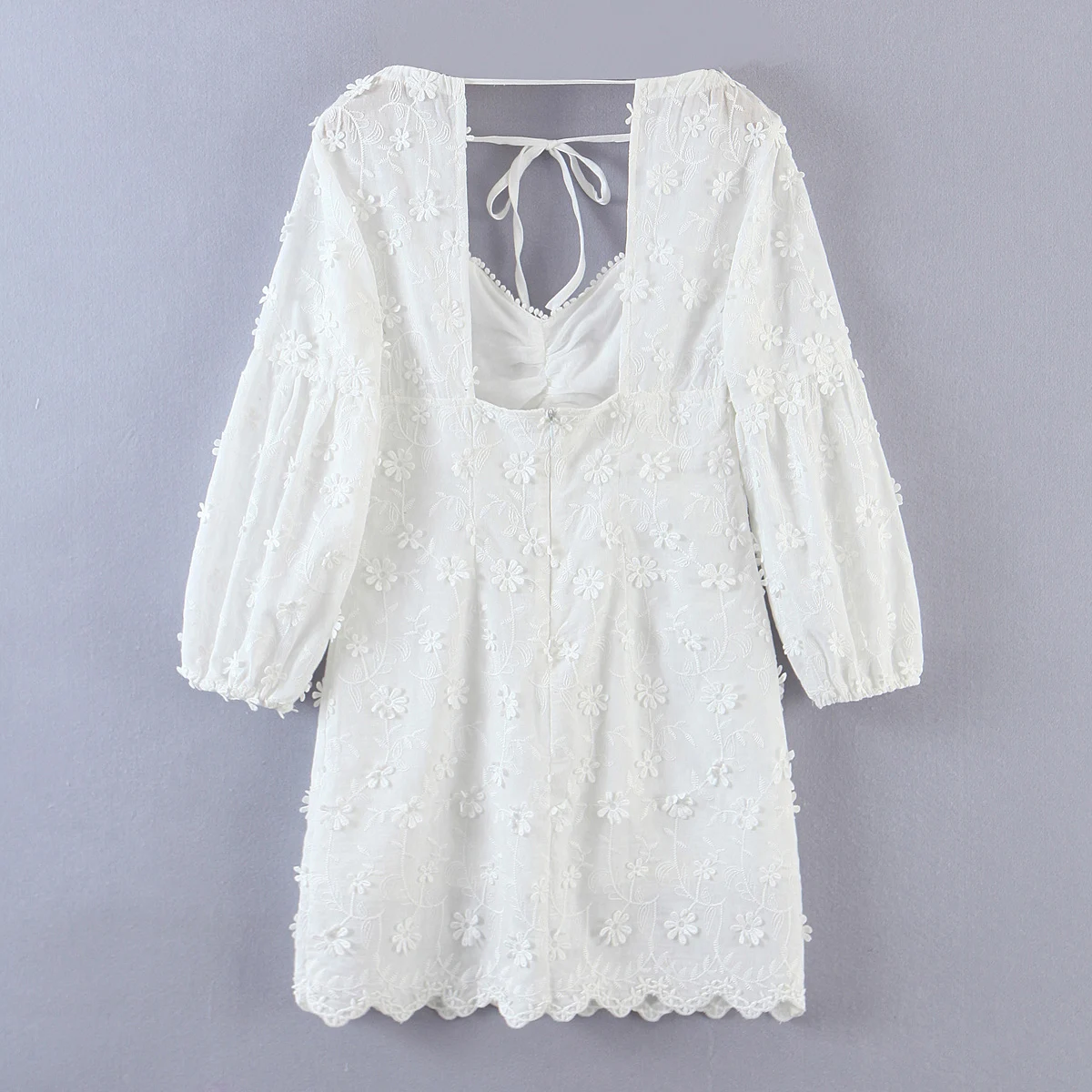 

Jastie Nice Boho Women Dresses V-Neck Lantern Long Sleeve Floating Flower Embroidery Mini Dress Summer Beach Party Prom Dress