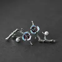 

New silver inlaid Nanhai Pearl Cloisonne Earrings Chinese style retro minority design plant winding elegant women's jewelry