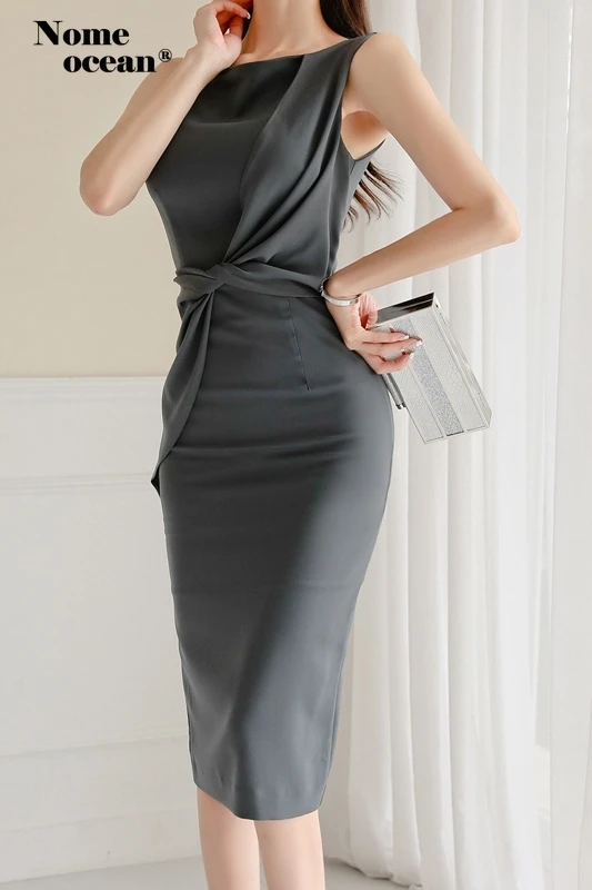 Женские платья с рюшами высоким разрезом сзади для офиса девушек платье миди
