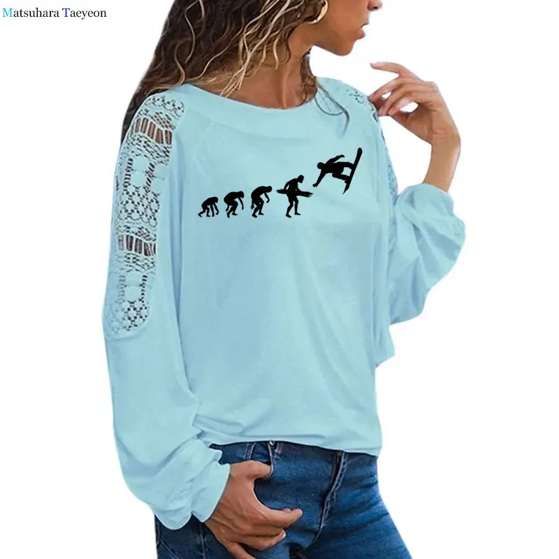 

Модные катания на сноуборде Футболка с принтом размера плюс, женские черные футболки с длинным рукавом Футболка с забавным мультипликацион...