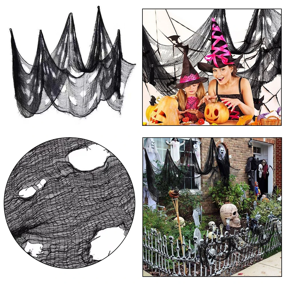 hot sales black halloween creepy gauze large grid yarn cloth door house decor gothic props halloween party decoration free global shipping
