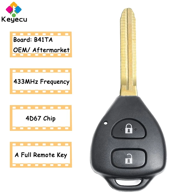 Запасной пульт дистанционного управления KEYECU с 2 кнопками 433 МГц 4D67 чип брелок для