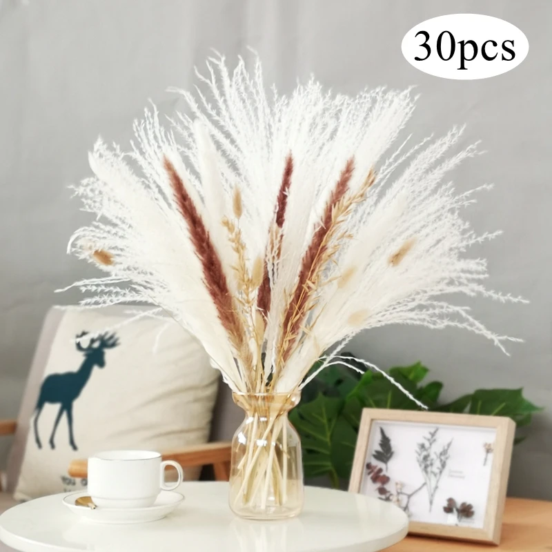 

30Pcs/Lot White Pampas Grass Artificial Natural Dried Flower Bouquet Decor Real Plants Trawa Pampasowa Wedding Home Decoration