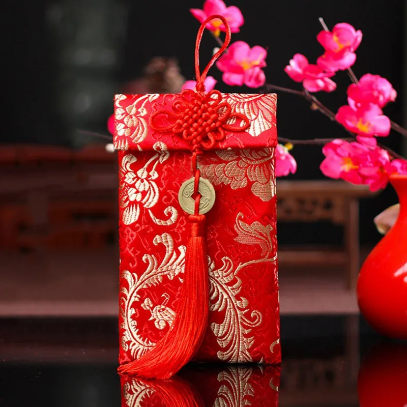 Горячая ткань красный конверт индивидуальность парча для свадьбы День рождения